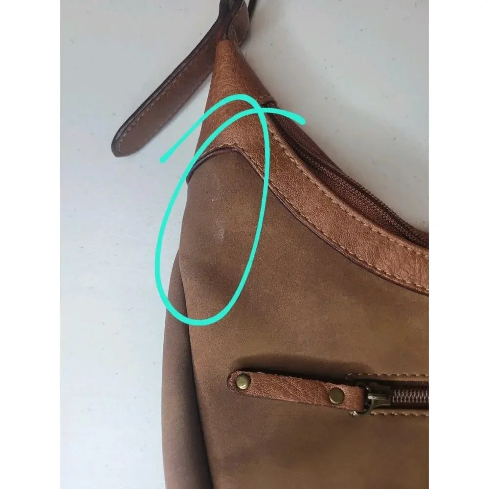 B.O.C Born Concept Shoulder Purse Bag Brown Vinyl Leather Dual Zips Stitches